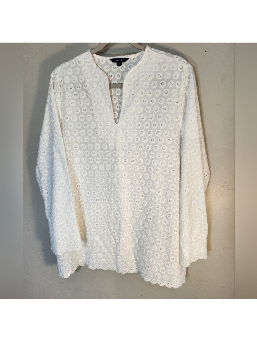 Lands' End White Eyelet Cover Up/Blouse Pullover Sz M 10/12